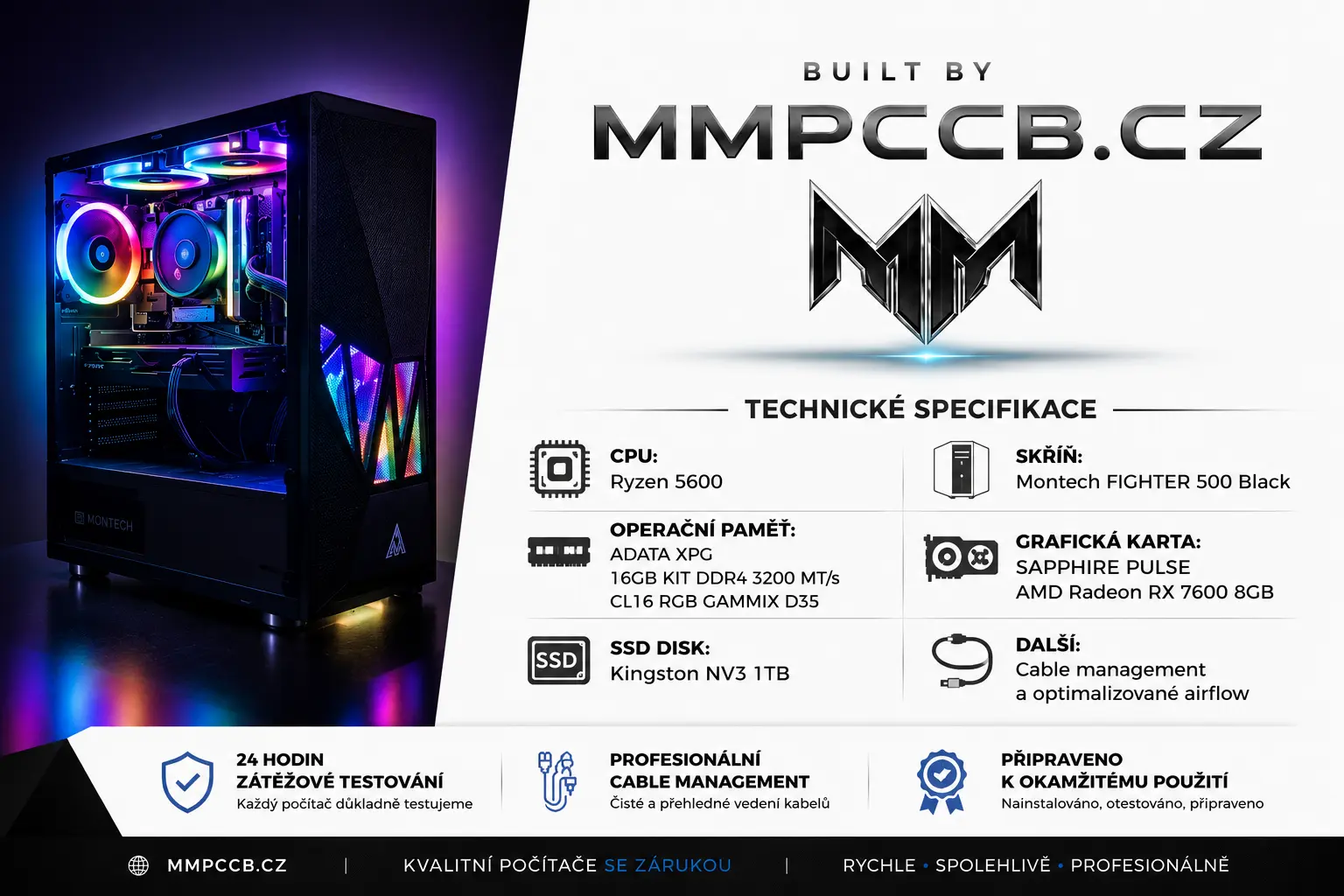 Herní PC na míru s Ryzen 5 5600 a Radeon RX 7600